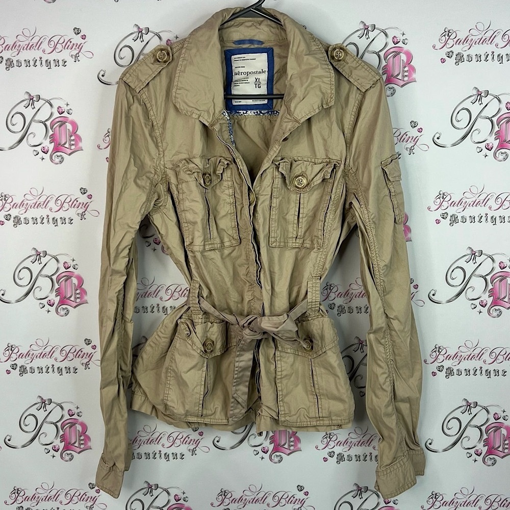 Aeropostale coat cargo style military Y2k pockets Khaki Utility Jacket for Women